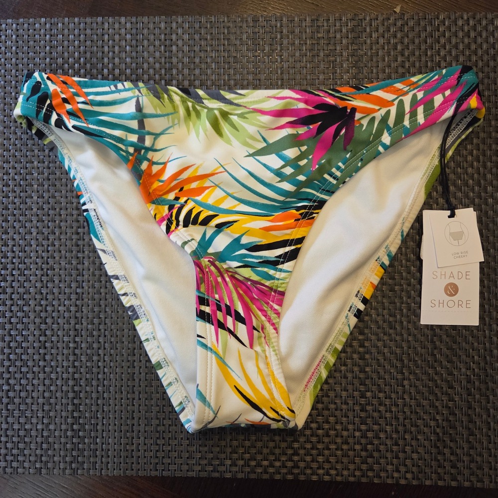 Shade & Shore Tropical Palm Low Rise Cheeky Bikini Bottoms Small 4-6 NWT Multi